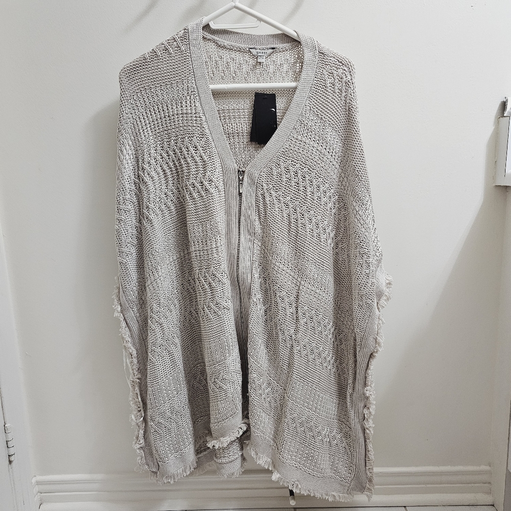 NWT Guess 0/S Oversized Knit Shawl Cardigan Shrug Vest, Cream coloured